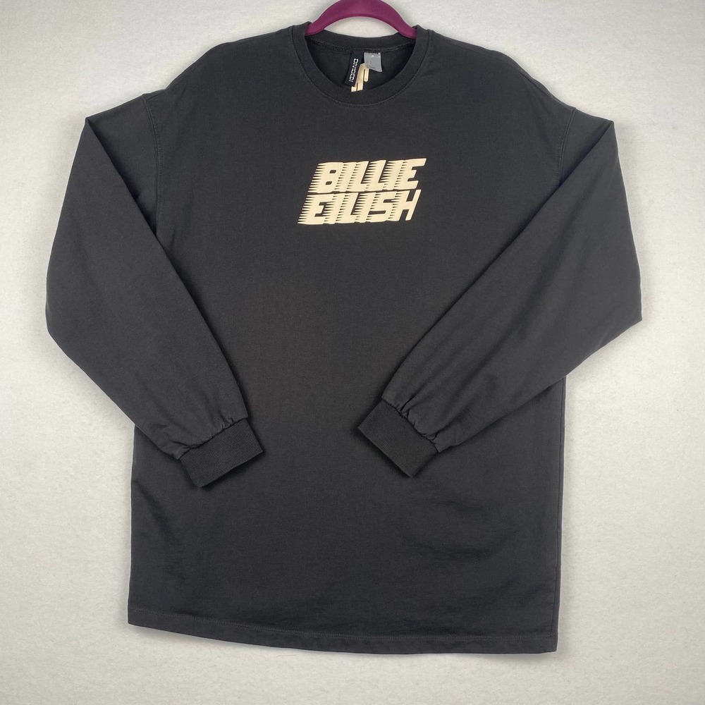 H&M Billie Eilish Sz S‎ Long Sleeve Crewneck Print Sweatshirt Oversized Gray Top